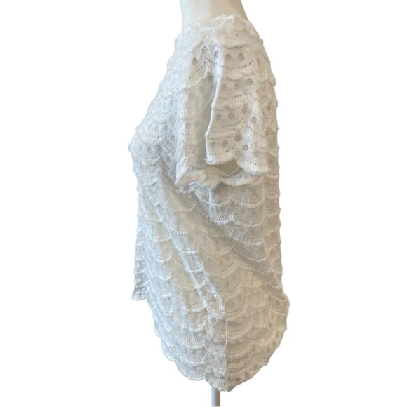 Sara Campbell Womens White Lacey Sheer Top Blouse Size Small Casual Preppy - Picture 3 of 8